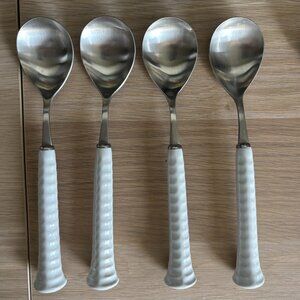4 Noritake Japan Primastone White Tablespoons Stainless 18-8 - Mid Century Spoon